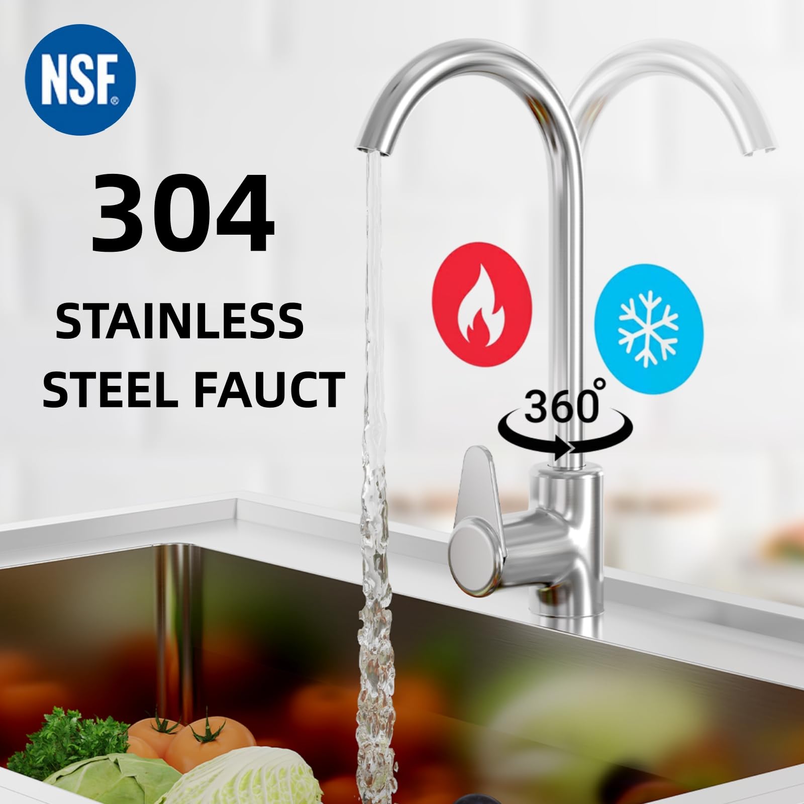 Lavello multiuso Garvee in acciaio inox da 39" con vasca singola indipendente e scolapiatti per cucina e giardino, rubinetto girevole a 360°, antiruggine, argento