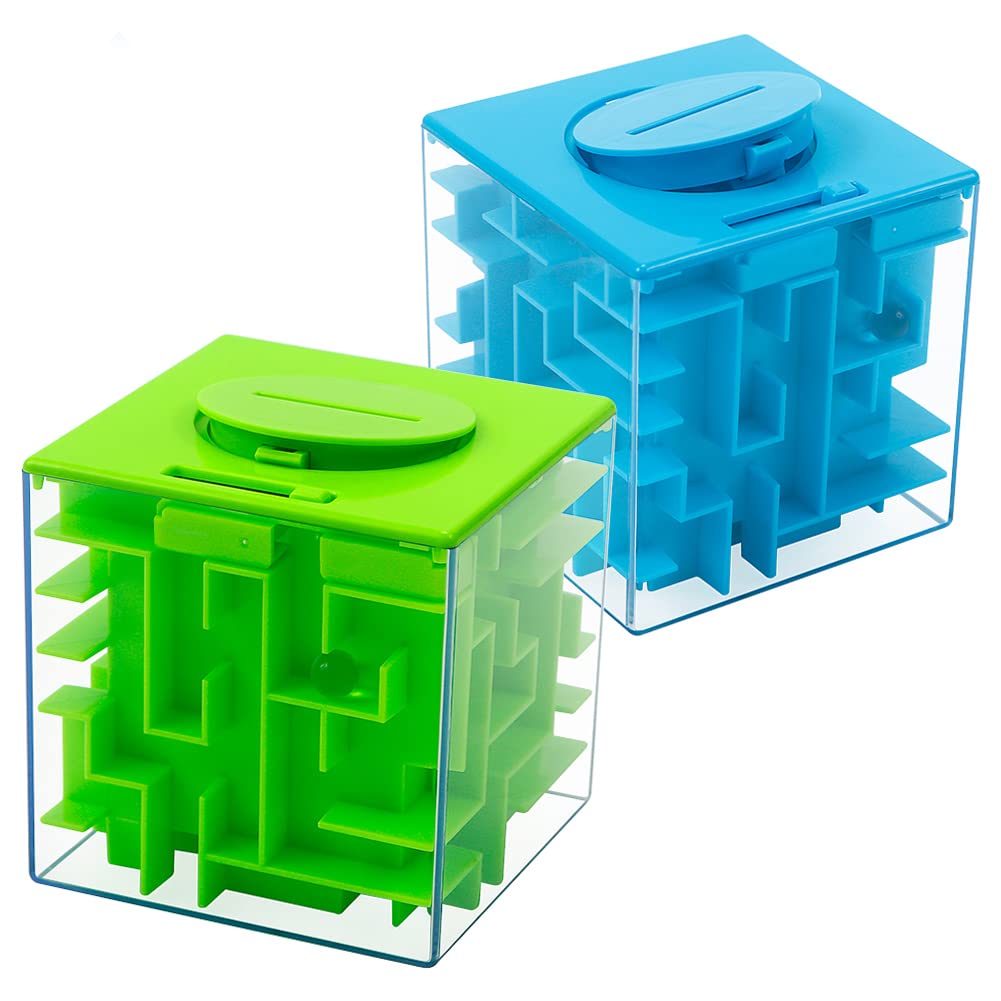 Garvee Money Maze Puzzle Box Set da 2 pezzi, plastica, blu e verde, per bambini e adulti, casa e ufficio