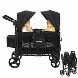 Garvee Bollerwagen Per 2 Bambini Faltbar Mit Sedili Snack Ablage 600D Oxford Stoff Abnehmbarem Sonnendach Schwenkbare Räder