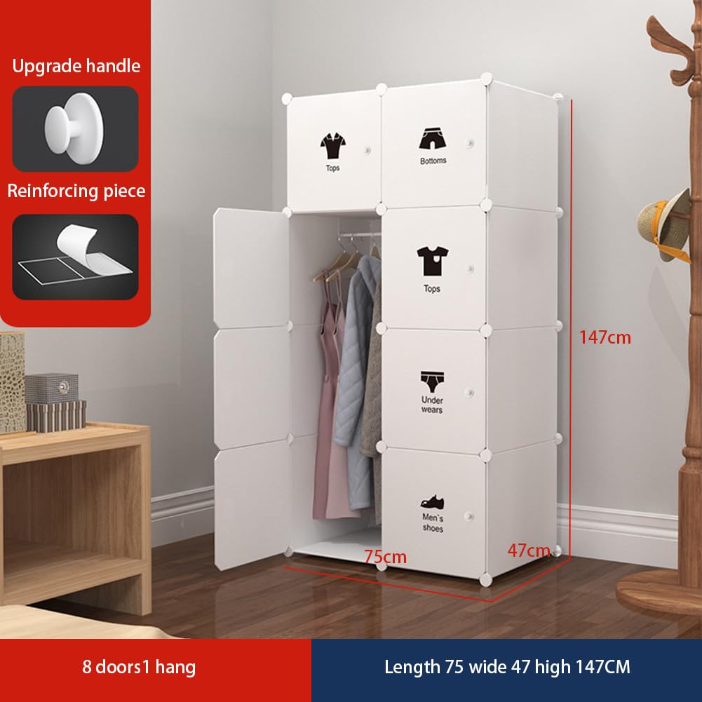 Armadio Garvee composto da 8 cubi con ante e asta appendiabiti per camera da letto 75x47x111cm in plastica nera