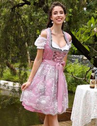 Garvee Dirndl - Abito tradizionale midi da donna, set da 3 pezzi con grembiule e camicetta per l'Oktoberfest, rosa vintage, taglia 40