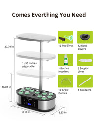 Garvee Sistema Idroponico Smart WiFi Garden 12 Pods con 5 Modalità LED 30W, Altezza Regolabile 20-76cm, Serra Interna per Erbe e Piante, Timer Automatico