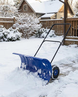 Garvee Pala Neve Regolabile con Ruote 29/36" Acciaio Zincato per Vialetti e Strade Lama Regolabile Altezza Manico Ergonomico - Blu