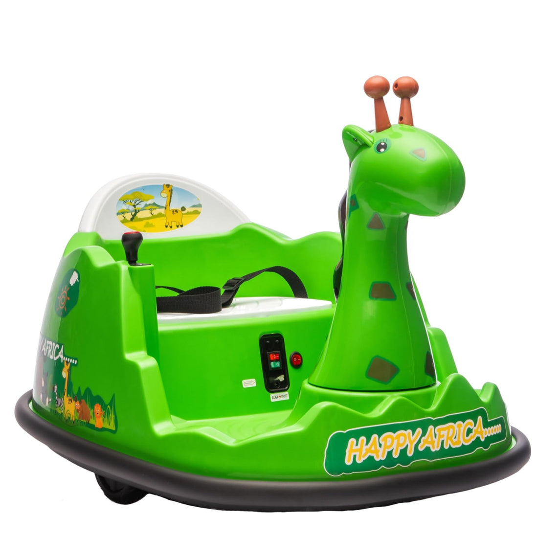 Auto elettrica per bambini Garvee Kids con rotazione a 360°, design a forma di giraffa, verde con LED, per bambini dai 3 anni in su