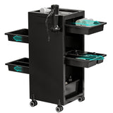 Carrello per salone con 6 cassetti – Carrello con ruote e porta asciugacapelli per salone e studio, nero