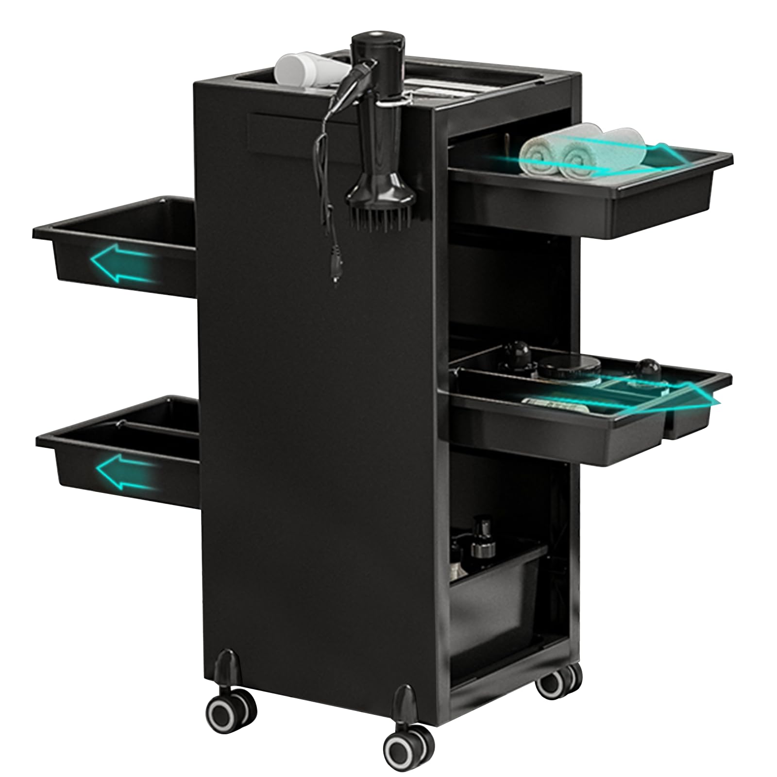Carrello per salone con 6 cassetti – Carrello con ruote e porta asciugacapelli per salone e studio, nero