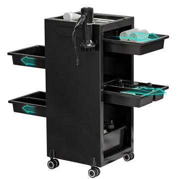 Carrello per salone con 6 cassetti – Carrello con ruote e porta asciugacapelli per salone e studio, nero