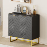 Credenza moderna Garvee da 80 cm con contenitore, motivo a spina di pesce, legno e metallo, maniglie dorate per sala da pranzo e corridoio, oro - oro
