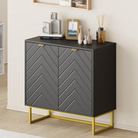 Credenza moderna Garvee da 31,5" con contenitore, motivo a spina di pesce, legno e metallo, maniglie dorate per sala da pranzo e corridoio, oro