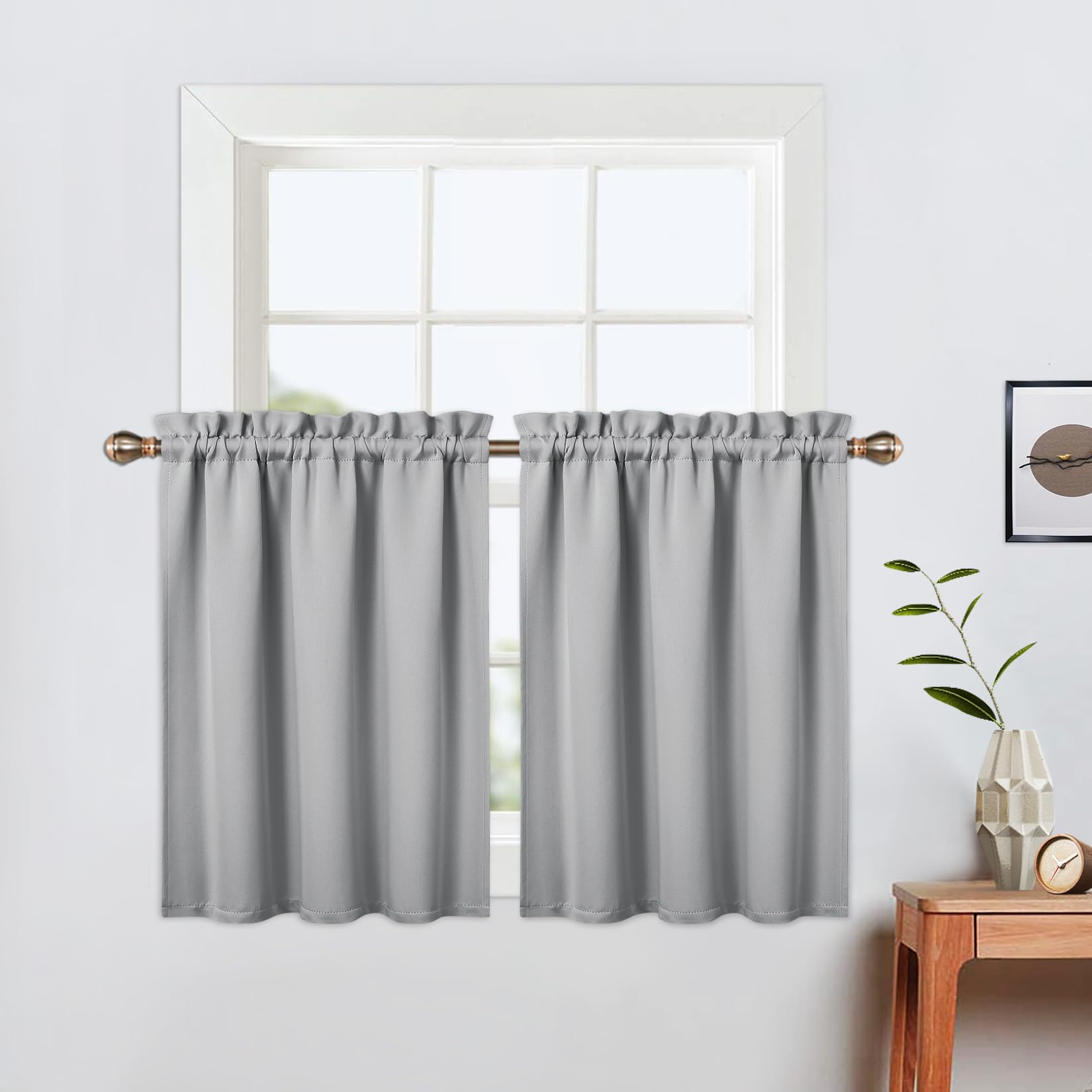 Garvee Tende oscuranti corte 2 pezzi con tasche per asta per cucina, bagno, piccole finestre 61x61 cm grigio chiaro