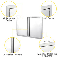 Porta di accesso per barbecue Garvee da 28x19 pollici in acciaio inossidabile 304, doppia porta, resistente alle intemperie, per cucina da esterno, argento