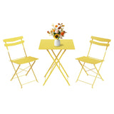Garvee Set Bistro Da Esterno 3 Pezzi Tavolo E 2 Sedie Pieghevoli Metallo Resistente Portatile Per Balcone Giardino Giallo - Yellow