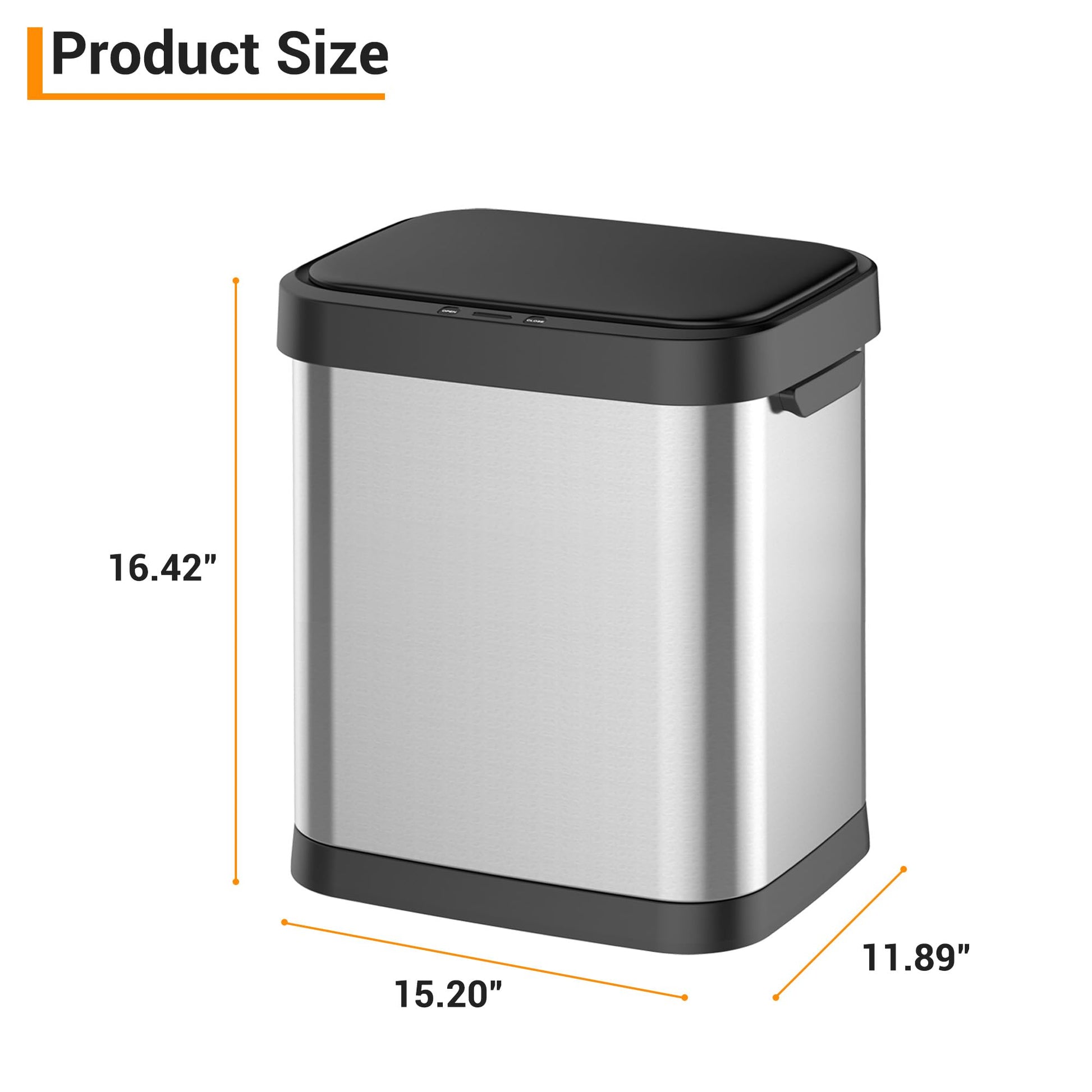 Pattumiera Garvee da 7,9 galloni/30 litri in acciaio inox con sensore di movimento e coperchio a chiusura ammortizzata per cucina e bagno, rettangolare