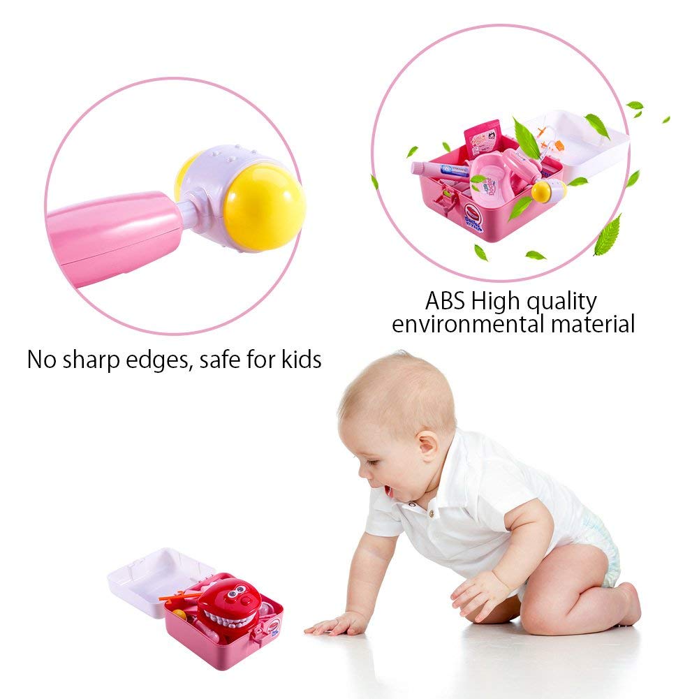 Garvee Dentista Giocattolo Dottore Set, 20 Pezzi, Custodia Robusta per Giochi di Ruolo, Scuola, Rosa