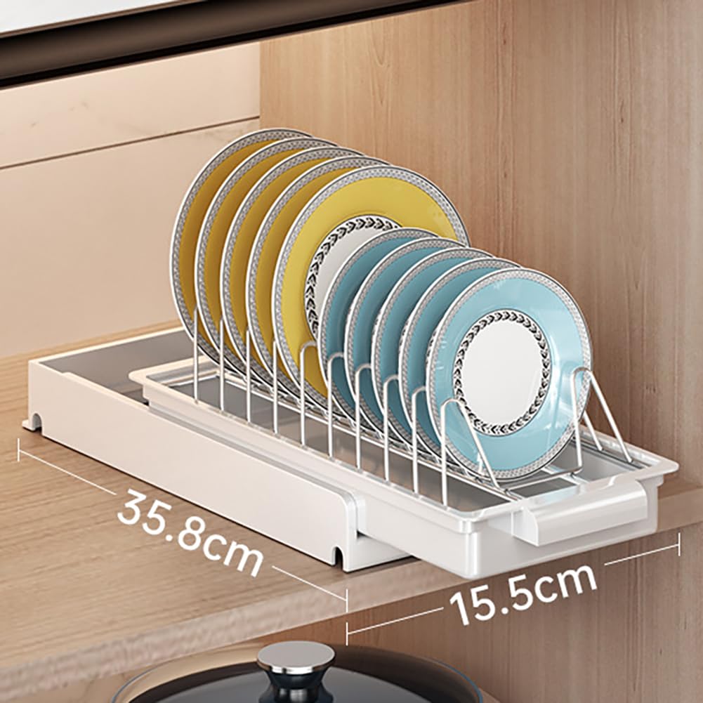 Scolapiatti estensibile Garvee, acciaio inossidabile, strato singolo con vassoio raccogligocce, per mobile da cucina, sottolavello, bianco, salvaspazio, antiruggine