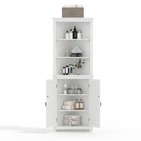 Mobiletto angolare Garvee Farmhouse da 64" di altezza con 6 ripiani e 2 ante a battente, ripiano regolabile, bianco, per soggiorno e bagno, legno, resistente all'umidità, antiribaltamento