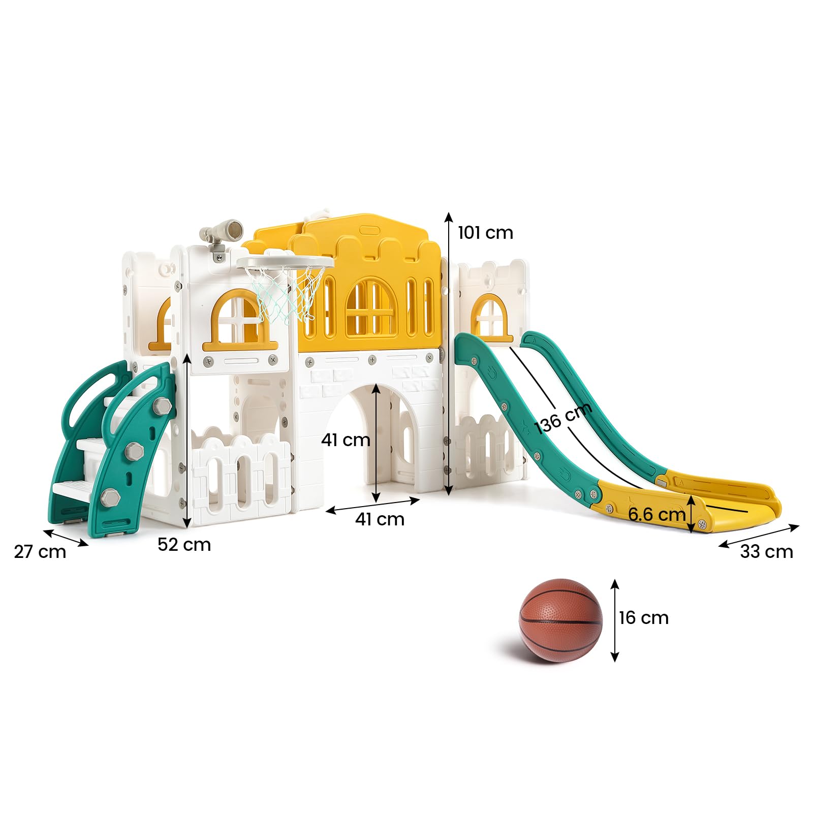 Scivolo per bambini Garvee 8 in 1 con struttura per arrampicata, telescopio, canestro da basket, tunnel per bambini da 1 a 3 anni, stabile, ecologico, design moderno