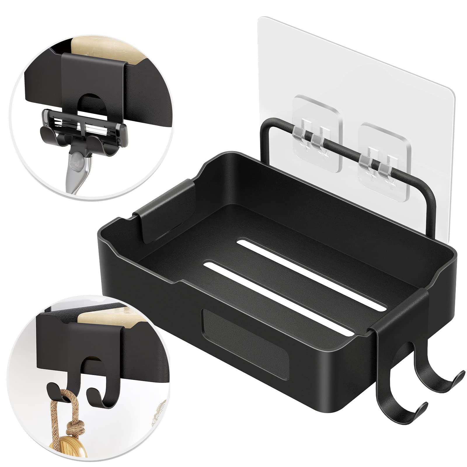 Portasapone da parete Garvee con gancio, acciaio inossidabile, impermeabile, antiruggine, per bagno e cucina, 12,5x8,5x3 cm, nero