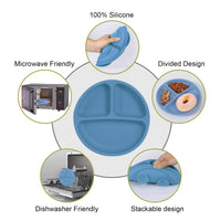 Piatti in silicone Garvee Baby, tovagliette antiscivolo per bambini con ventose, senza BPA, per bambini piccoli, 3 pezzi, blu, verde, grigio