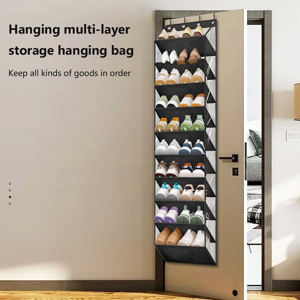 Garvee Organizer Scarpe 10 Livelli con 4 Ganci in Metallo per Porte Standard, 20 Paia, PVC Trasparente, Armadi e Garage, 16,5"x9,8"x71"