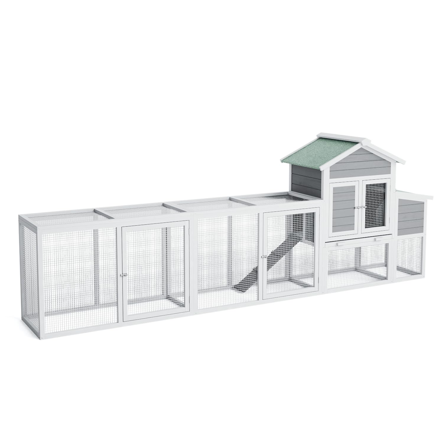 Pollaio Garvee grande con recinto, tetto in asfalto resistente alle intemperie, vassoio scorrevole, nido, legno di abete rosso per 4-6 polli, area esterna