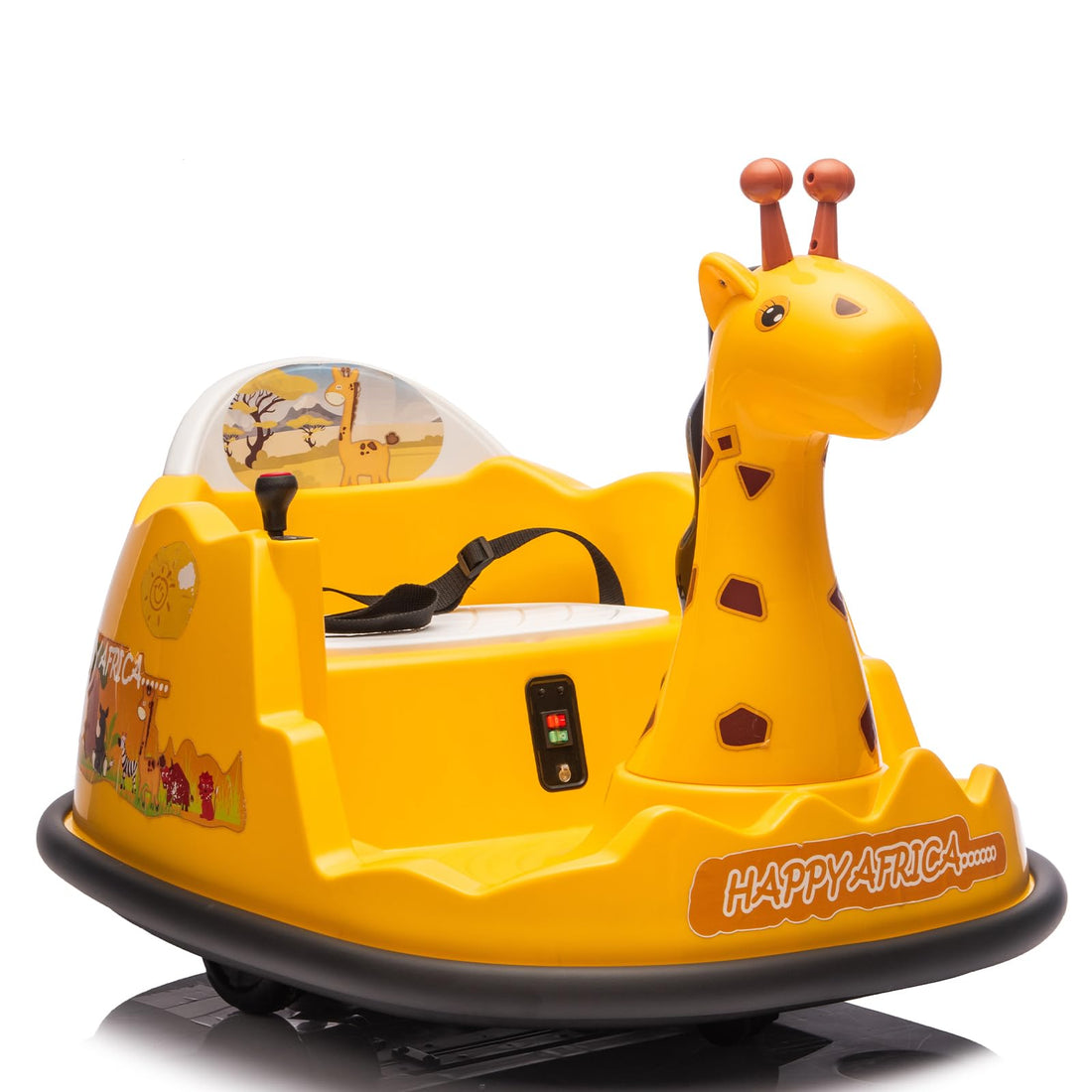 Auto elettrica per bambini Garvee Kids con rotazione a 360°, design a forma di giraffa, gialla con LED, per bambini dai 3 anni in su