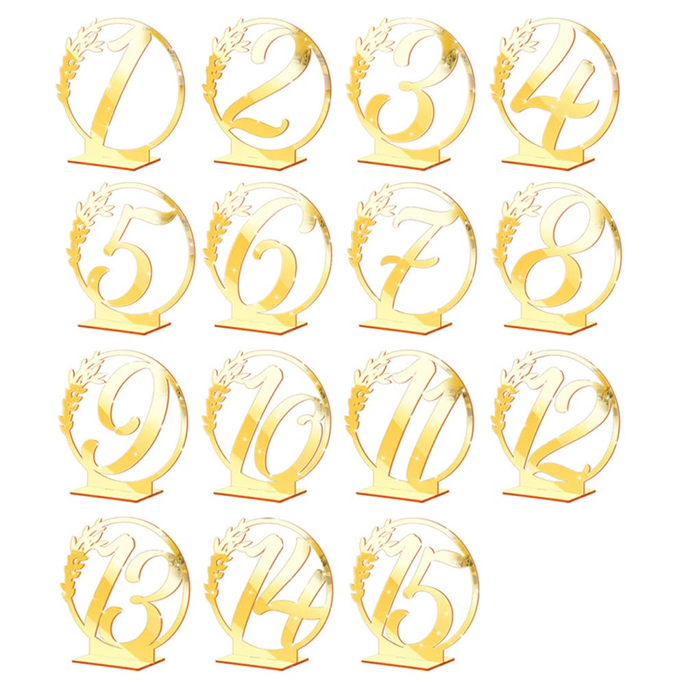 Garvee, cartelli con numeri da tavolo in acrilico per matrimoni, esagonali, trasparenti, con specchio dorato, per decorazioni di ricevimenti e banchetti nuziali 1-15