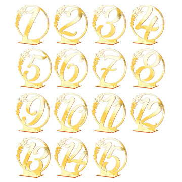 Garvee, cartelli con numeri da tavolo in acrilico per matrimoni, esagonali, trasparenti, con specchio dorato, per decorazioni di ricevimenti e banchetti nuziali 1-15
