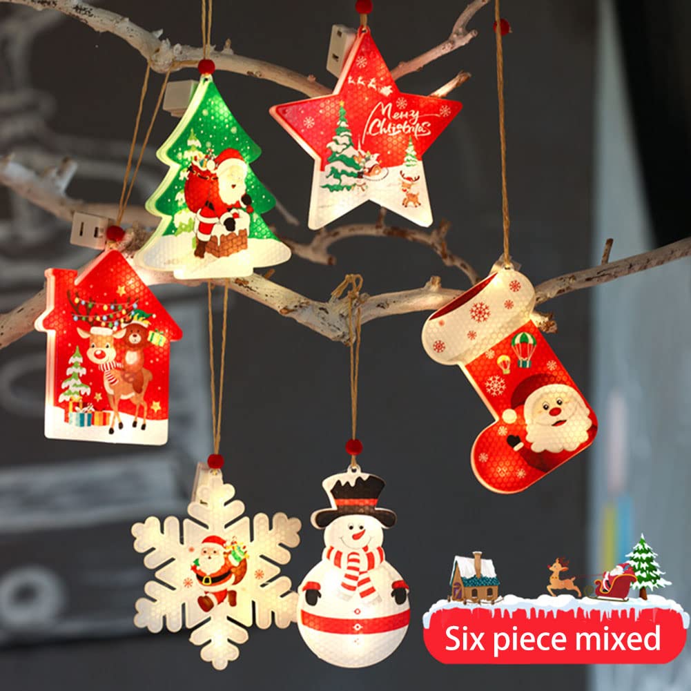 Garvee 6PCS Decorazioni Natalizie LED Fiocco di Neve e Pentagramma, Luci a Stringa, 6 Dimensioni, Materiale PS, per Albero di Natale e Feste