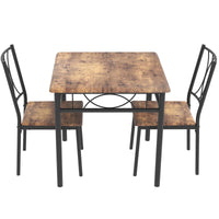 Set da pranzo Garvee da 3 pezzi per 2 persone, quadrato, salvaspazio, piano del tavolo in MDF robusto, sedie ergonomiche in legno, marrone rustico, compatto per piccoli spazi