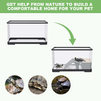 Kit acquario per tartarughe Garvee con piattaforma per il bagno, luce, rampa, acrilico, 15,7×8,7×9 pollici, trasparente, vista a 360° per tartarughe acquatiche