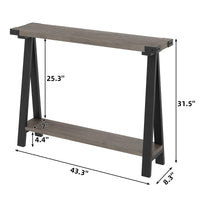 Tavolo consolle Garvee per corridoio con 2 ripiani, stretto 43,3" x 8,3" x 31,5", legno e metallo, design con gambe a R, soggiorno e ingresso, facile da montare