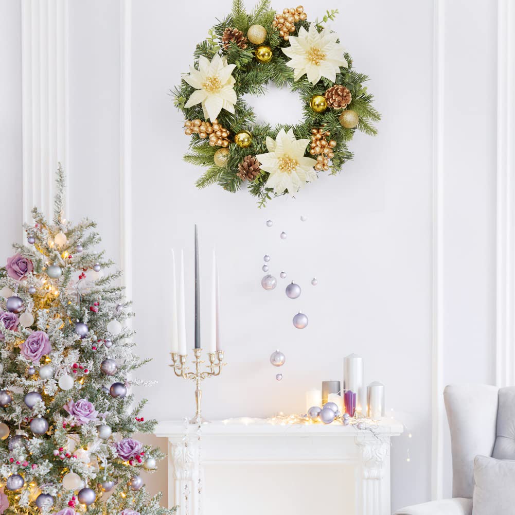 Ghirlanda natalizia Garvee da 16 pollici con palline di fiori, coni e bacche per porta, parete, finestra, camino, esterno e interno, PVC, resistente, verde rosso