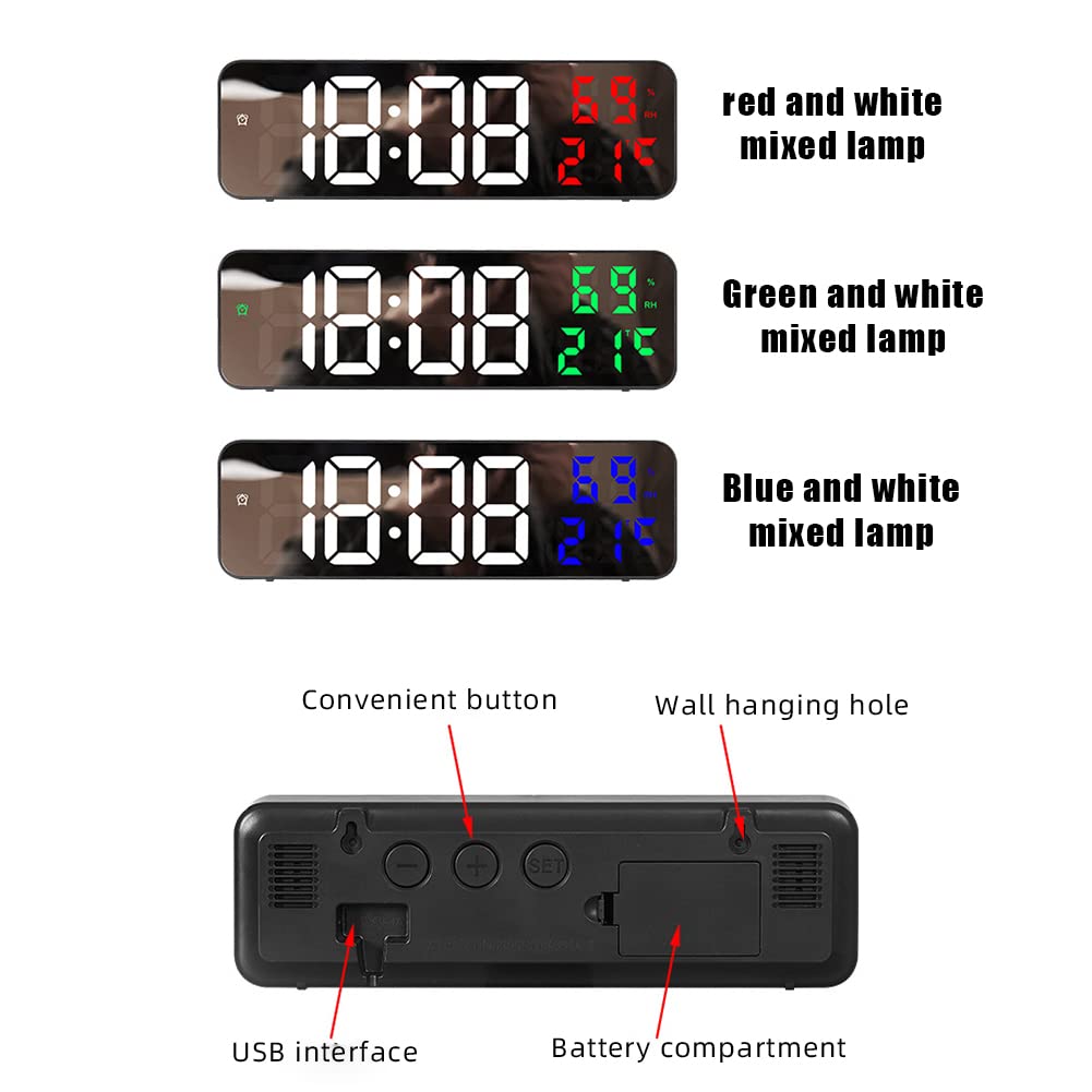 Garvee Grande Orologio da Parete LED Digitale Multifunzionale Rosso 23x7x3,5 cm per Soggiorno e Ufficio