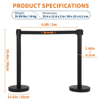 Garvee 2 pezzi Paletto di controllo della folla in acciaio inossidabile e ferro con cinghia a 4 vie per aree ad alto traffico Nero
