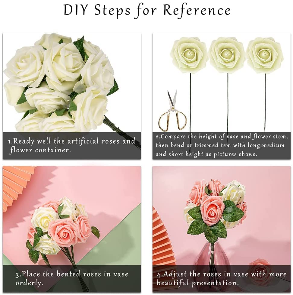 Rose artificiali Garvee, set da 25 pezzi, fiori di schiuma, rosa, per decorazioni fai da te, colori vivaci, resistenti, versatili