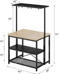 Scaffale da cucina Garvee Kitchen Island con 3 ripiani, 5 ganci, legno massello e metallo, supporto per microonde, 43,7x27,9x72 cm, sala da pranzo e soggiorno