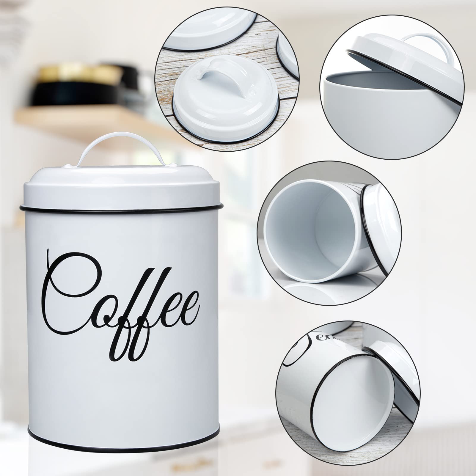 Contenitori per la conservazione Garvee con coperchio, set da 3, contenitori in metallo per caffè, tè e zucchero, bianchi, 1,5 l, ermetici, impilabili
