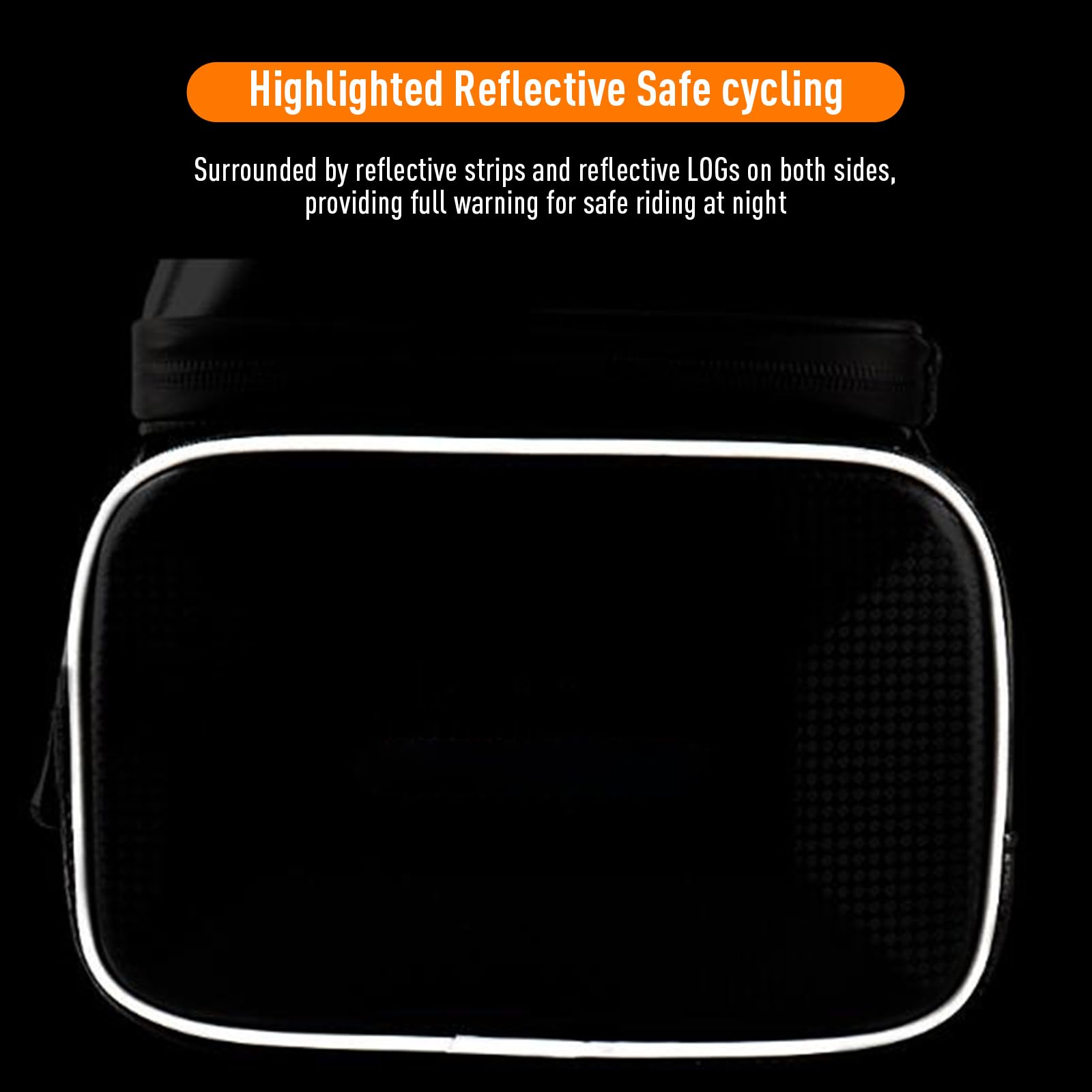 Garvee Sac de Cadre de Vélo Étanche Réfléchissant avec Support Téléphone TPU Sensible pour VTT et Cyclisme Urbain, Taille Adaptée Moins de 6,4 Pouces, Noir