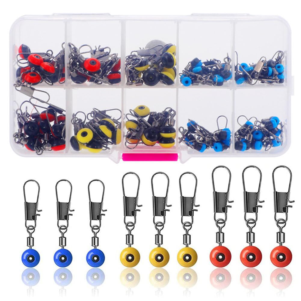 Garvee Kit Accessori Pesca Polivalenti - Emerillons, Perle, Clips - Metallo Elettrolitico Resistente Corrosione - Acqua Dolce e Salata - 100 Pezzi Trasparente