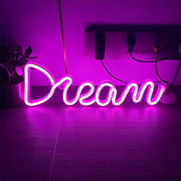 GARVEE Dream Neon Sign LED USB-powered Luce notturna rosa Decorazione da parete per camera da letto, bar, matrimonio 39x13,5 cm