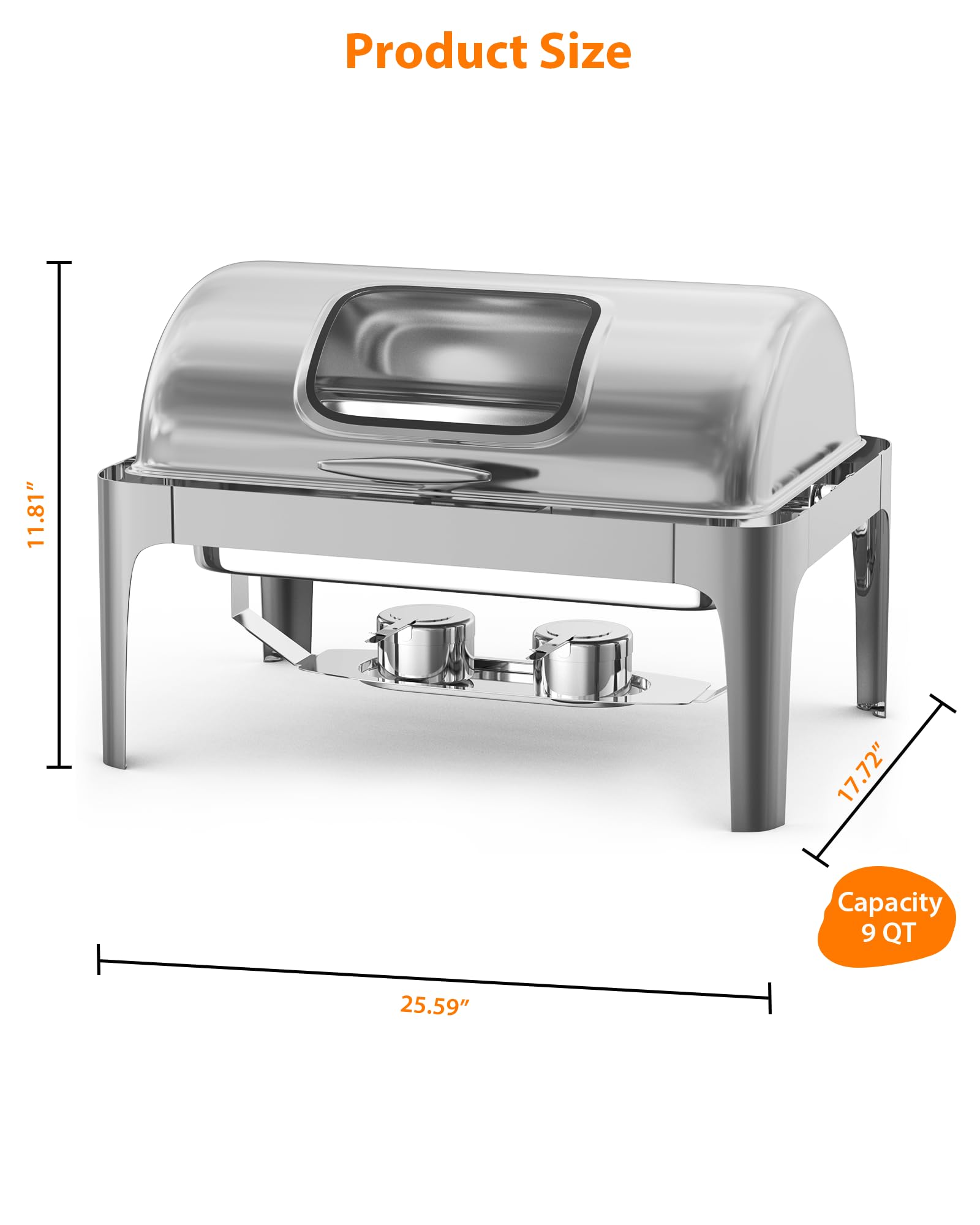 Garvee Roll Top Chafing Dish Buffet Set 9QT Acciaio inossidabile con finestra di visualizzazione per eventi di catering, coperchio 90/180°, robusto