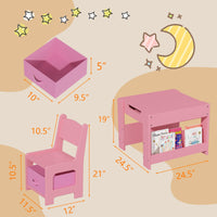 Set tavolo e sedie per bambini Garvee, tavolo da attività 4 in 1 con contenitore, in legno, superficie di scrittura bifacciale, per sala giochi e asilo