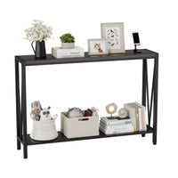 Tavolo consolle stretto a 2 ripiani Garvee per divano, ingresso, corridoio, soggiorno, 42.9x9.8x29.9 pollici, nero, salvaspazio, robusto