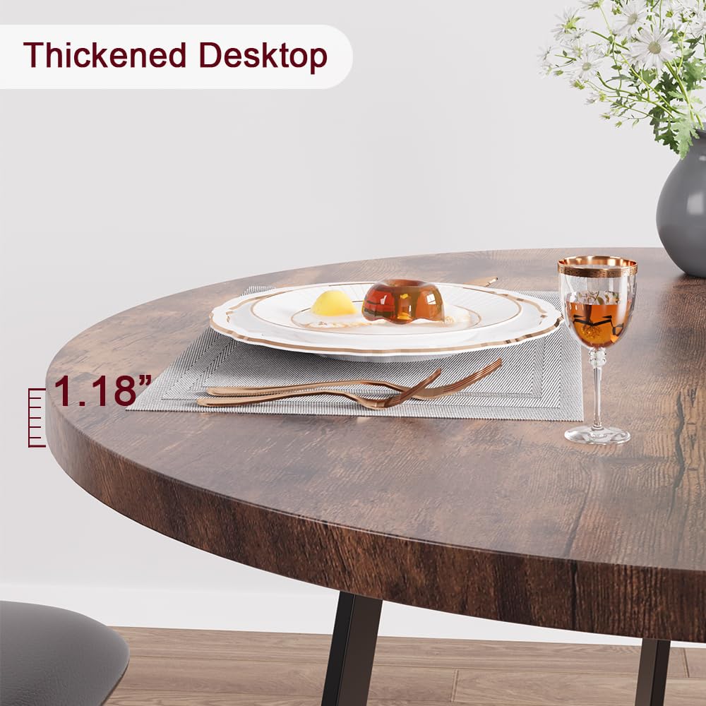 Set da pranzo rotondo Garvee per 2 persone con sedie imbottite, MDF e metallo, marrone retrò, salvaspazio per piccoli appartamenti