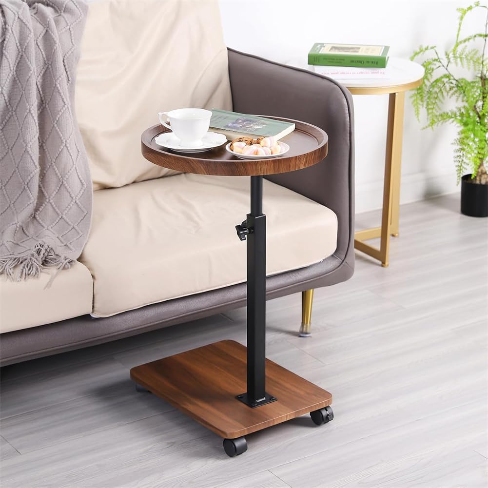 Tavolino laterale Garvee a forma di C, regolabile in altezza, girevole a 360°, tavolino mobile per soggiorno/camera da letto, 40 x 30 x 45-80 cm, marrone