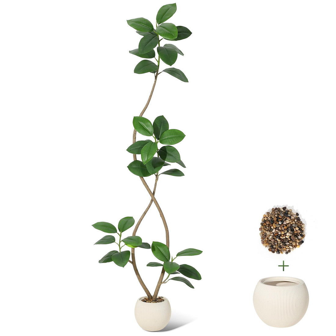 Albero di gomma artificiale Garvee da 7 piedi con vaso in resina bianca, resistente ai raggi UV, durevole, realistico, decorazione per interni, grande pianta da pavimento