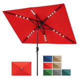 Garvee Ombrellone Rettangolare Solare 305x198 cm con Luci LED, Crank e Tilt, Tessuto Poliestere UV, 6 Stecche in Acciaio per Giardino e Piscina, Nero - Rosso
