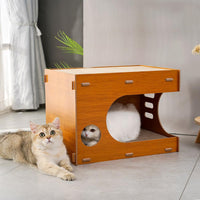 Tiragraffi Garvee 2 in 1 con cartone ondulato rimovibile, cuccia per gatti di piccola e media taglia, 46 cm in legno e cartone, marrone