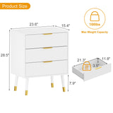 Garvee Cassettiera Alta 3 Cassetti con Maniglie Oro per Camera e Ingresso, Bianca, MDF Resistente, Design Minimalista - Bianco--3 Cassetti